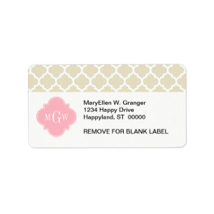 Beige, White Moroccan #5 Pink 3 Initial Monogram Label