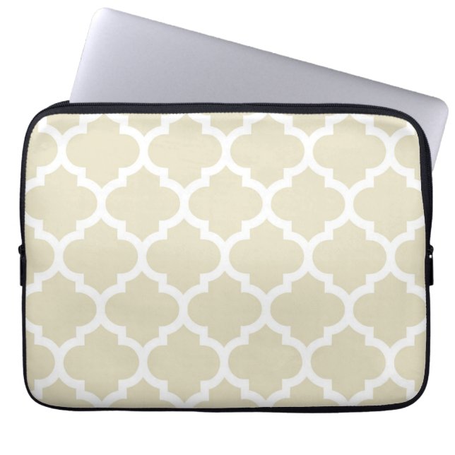 Beige White Moroccan Quatrefoil Pattern #5 Laptop Sleeve (Front)