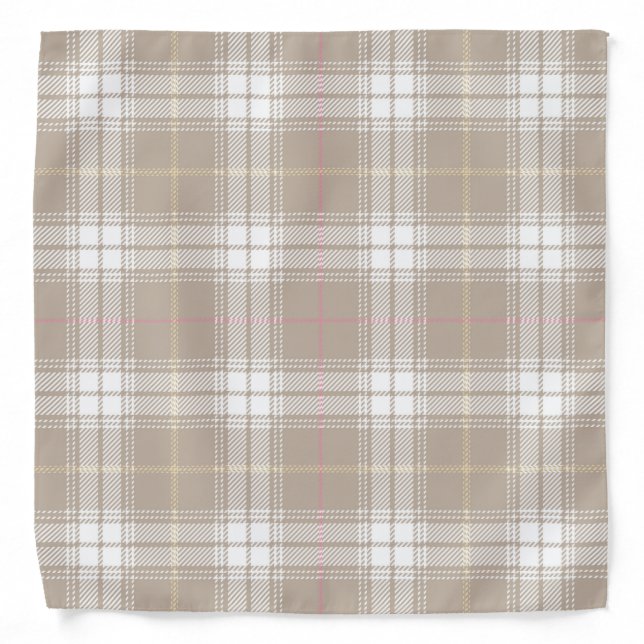 Beige White Pink Tartan Plaid Pattern Rustic  Bandana (Front)