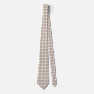 Beige White Pink Tartan Plaid Pattern Rustic Neck Tie