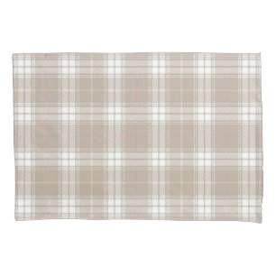 Beige White Pink Tartan Plaid Pattern Rustic Pillow Case