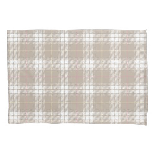 Beige White Pink Tartan Plaid Pattern Rustic  Pillow Case