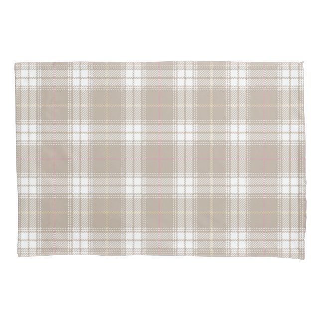 Beige White Pink Tartan Plaid Pattern Rustic  Pillow Case (Front)