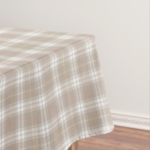 Beige White Pink Tartan Plaid Pattern Rustic  Tablecloth