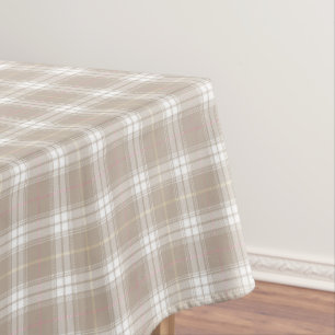 Beige White Pink Tartan Plaid Pattern Rustic Tablecloth