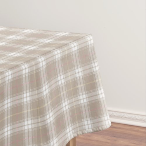 Beige White Pink Tartan Plaid Pattern Rustic  Tablecloth