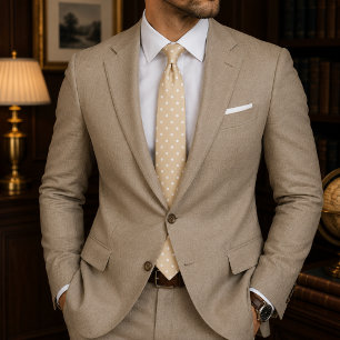 Beige & White Polka Dot Neck Tie