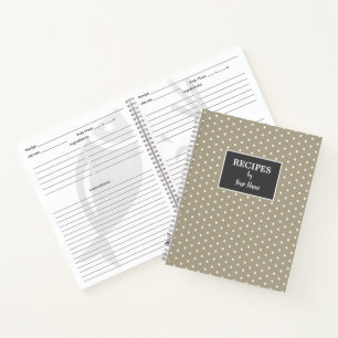 Beige White Polka Dot Personalized Recipe Book