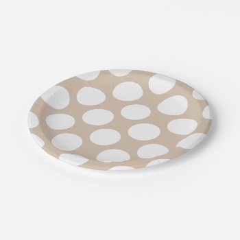 Beige White Polka Dots Pattern Paper Plates by GraphicsByMimi at Zazzle