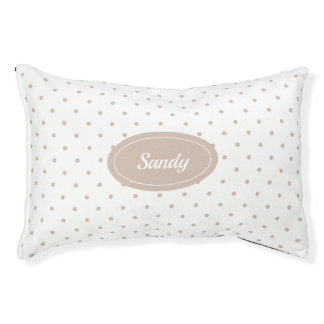 Beige & White Polka Dots Pattern With Custom Name Pet Bed
