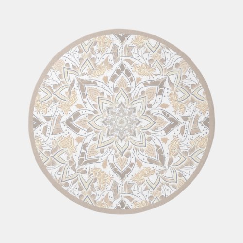 Beige  White Round Boho Rug _ Neutral Mandala Rug