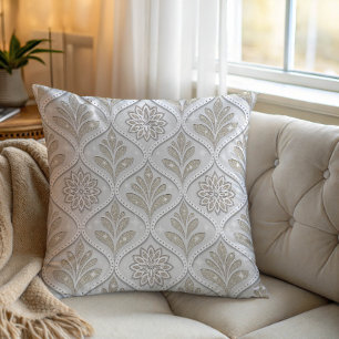 Beige & White Sparkling Quatrefoil Pattern Throw Pillow