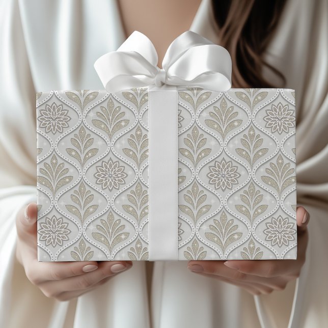 Beige & White Sparkling Quatrefoil Pattern Wrapping Paper (Creator Uploaded)