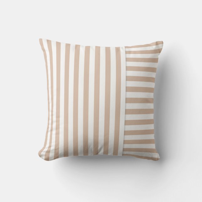 beige white stripe pattern throw pillow (Front)