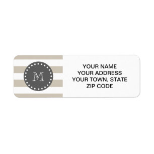 Beige White Stripes Pattern, Charcoal Monogram Label