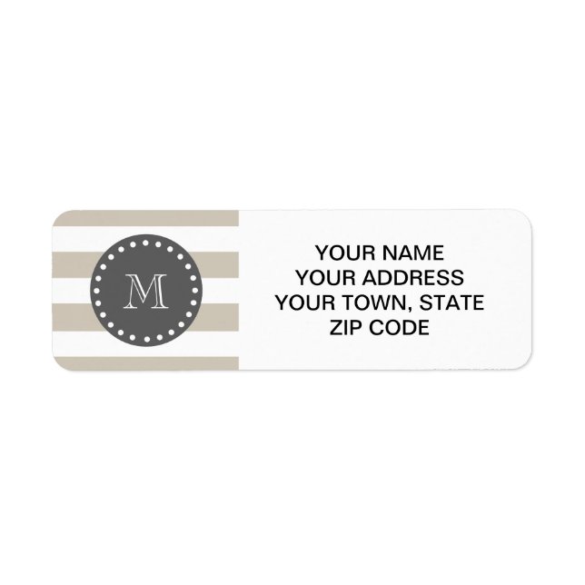Beige White Stripes Pattern, Charcoal Monogram Label (Front)