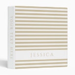 Beige White Stripes Pattern Name 3 Ring Binder