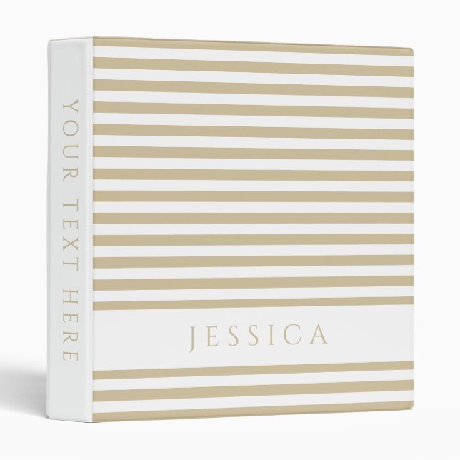 Beige White Stripes Pattern Name 3 Ring Binder (Front/Spine)