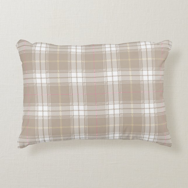 Beige White Tartan Plaid Pattern Rustic  Accent Pillow (Front)