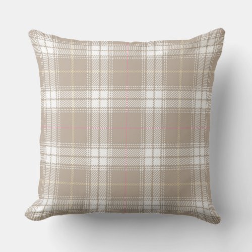 Beige White Tartan Plaid Pattern Rustic  Throw Pillow