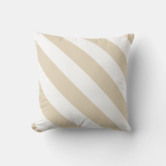 Beige White Thick Diagonal Stripes Throw Pillow (Front)
