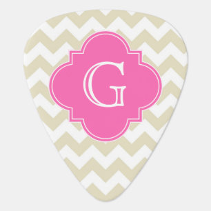 Beige Wht Chevron Hot Pink #2 Quatrefoil Monogram Guitar Pick