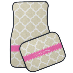 Beige Wht Moroccan #5 Hot Pink #2 Name Monogram Car Floor Mat