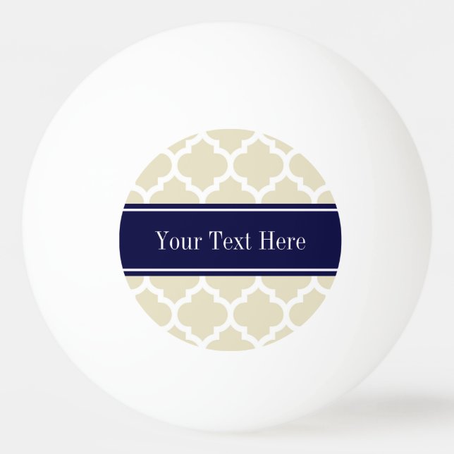 Beige Wht Moroccan #5 Navy Blue Name Monogram Ping Pong Ball (Front)