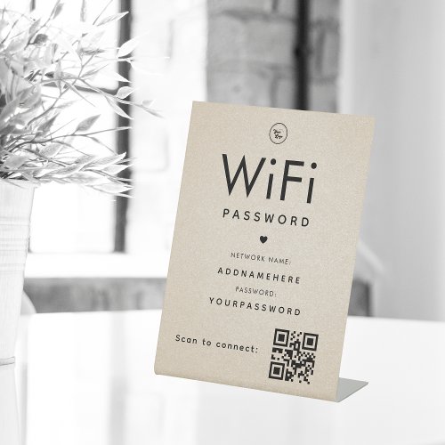 Beige WiFi Password Code Business Logo QR Code Pedestal Sign