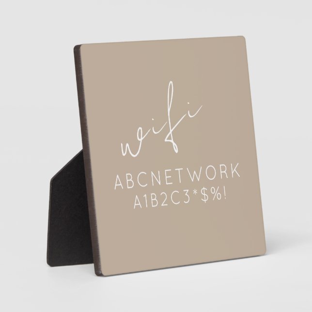 Beige WiFi Password Sign Easel Stand Plaque (Front)