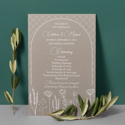 Beige Wildflower Bohemian Arch Wedding Program