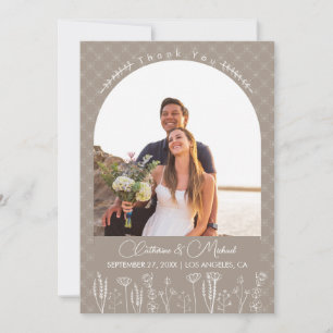 Beige Wildflower Bohemian Arch Wedding Thank You Card