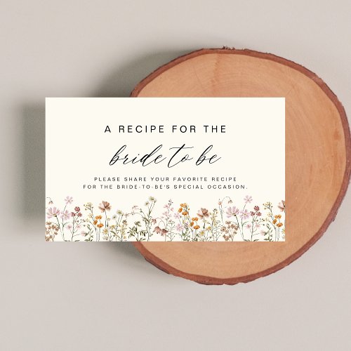 Beige Wildflower Bridal Shower Recipe Share Enclosure Card
