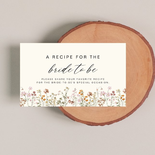 Beige Wildflower Bridal Shower Recipe Share Enclosure Card (Creator Uploaded)