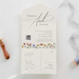 Beige Wildflower Casual QR Code Seal And Send All In One Invitation