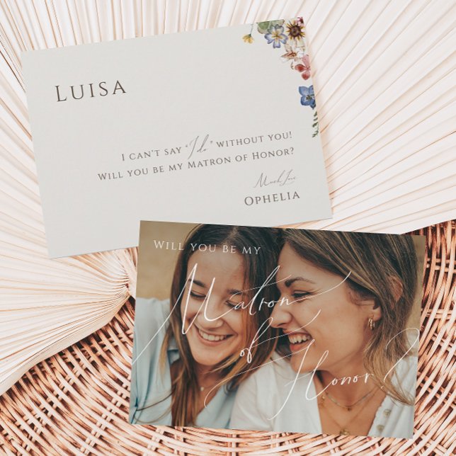 Beige Wildflower Faded Photo Matron of Honor Card (Creator Uploaded)