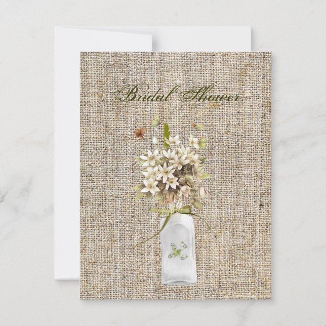 beige wildflower hippie bohemian burlap wedding invitation (Front)