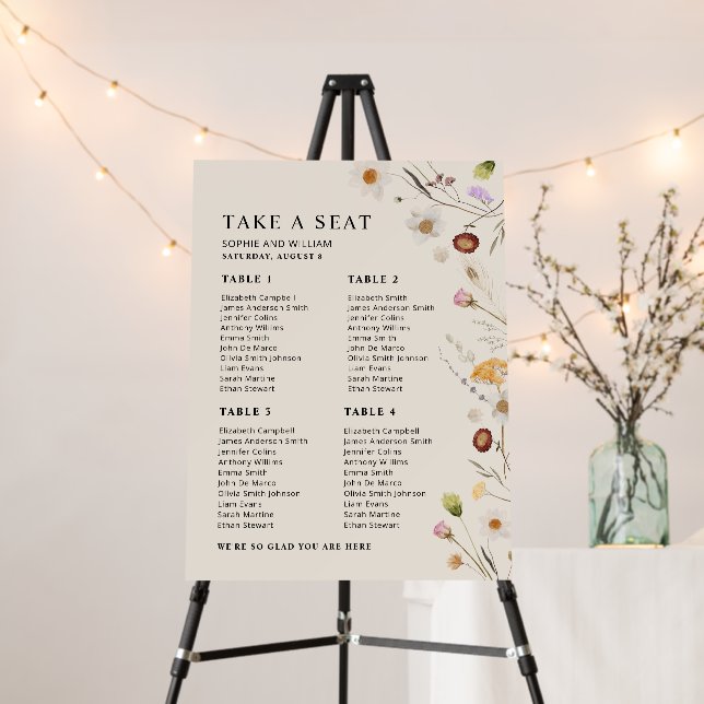 Beige Wildflower Seating Chart Foam Boards (In Situ (Stand))