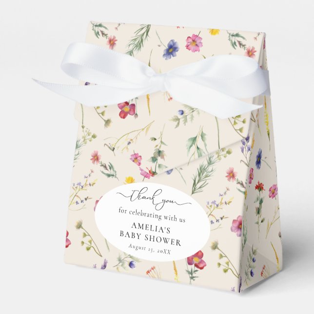 Beige Wildflower Spring Floral Baby Shower Favor Boxes (Front Side)