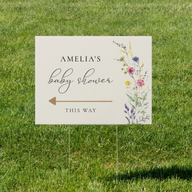 Beige Wildflower Spring Floral Baby Shower Sign (Insitu)