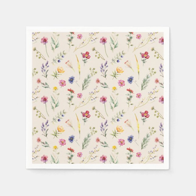 Beige Wildflower Spring Floral Napkins (Front)