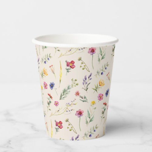 Beige Wildflower Spring Floral Paper Cups