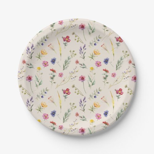 Beige Wildflower Spring Floral Paper Plates
