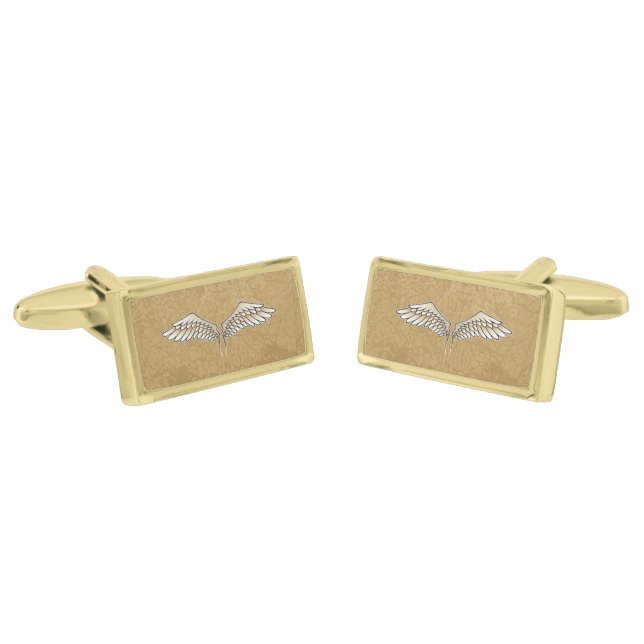 Beige wings gold cufflinks (Angled)