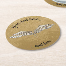 Beige Wings Round Paper Coaster