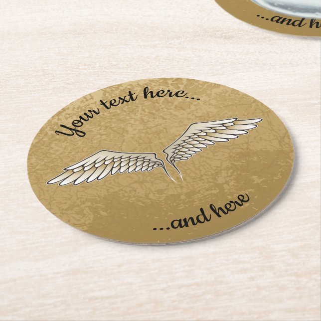 Beige Wings Round Paper Coaster (Angled)