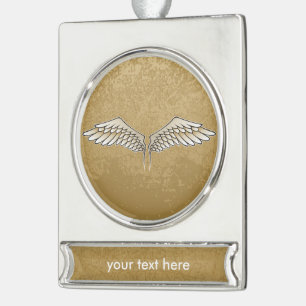 Beige wings silver plated banner ornament