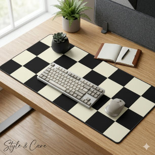 Beige with Black Large Square Style Pattern Desk Mat