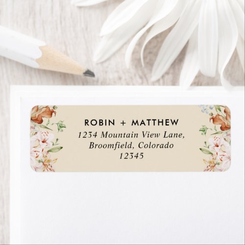 Beige with Earthy Blooms Wedding Return Address Label
