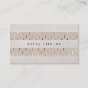 Beige with Gold Pattern Striped Faux Linen Business Card